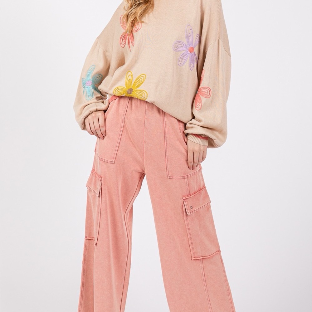 SAGE + FIG Knit Terry Mineral Wash Wide Leg Pants